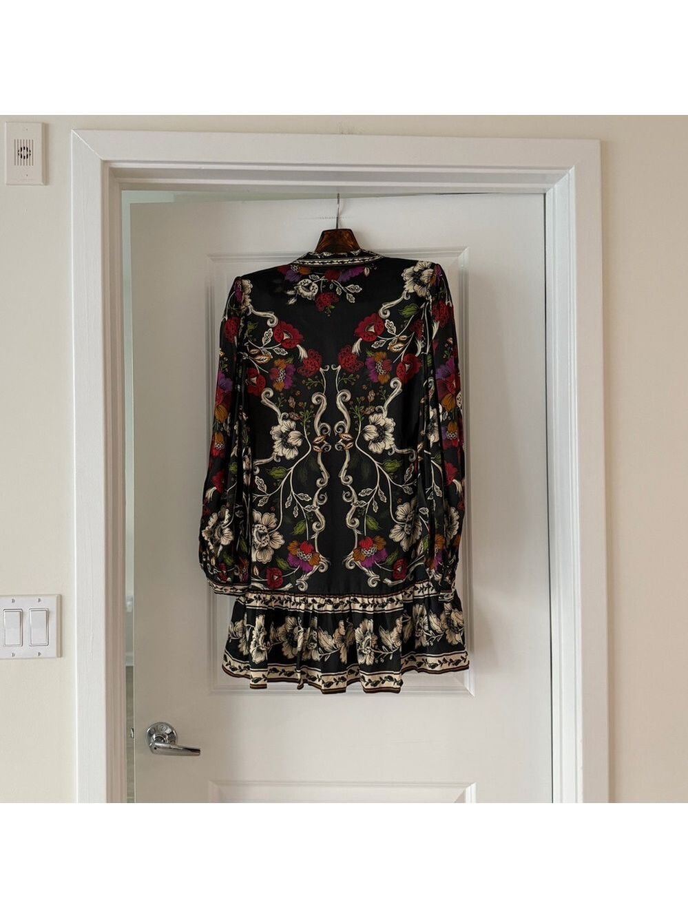 Farm Rio Black Rococo Flowers Mini Dress - Picture 7 of 8